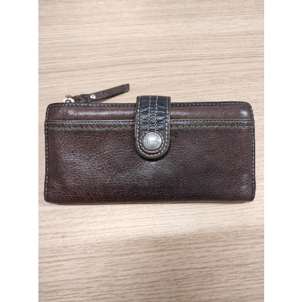 Fossil Weekender Long Wallet Green Brown Preloved