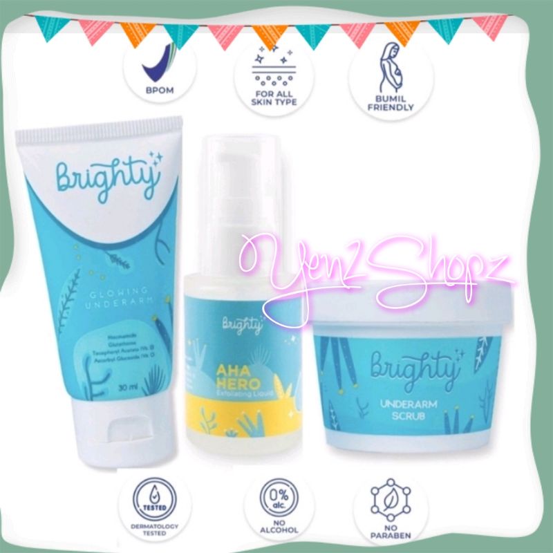 BRIGHTY GLOWING UNDERARM GEL GOOD BODY ODOR DAN AHA HERO EXFOLIATING LIQUID SERUM PEMUTIH KETIAK DAN JERAWAT PUNGGUNG