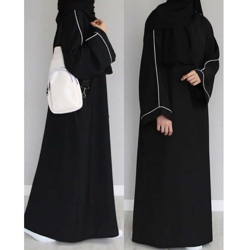 Abaya Hitam Maxi Dress Polos List Gamis Jetblack Arab Saudi