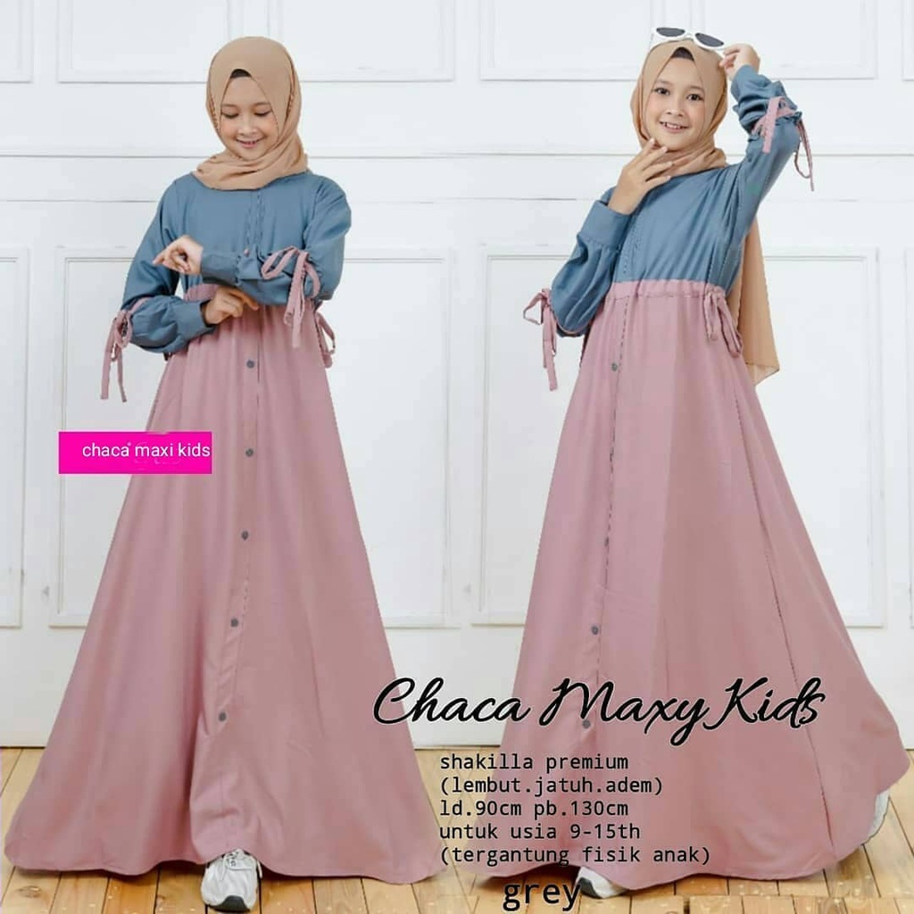 Chaca Maxy Kids / Untuk Usia 12-15 Tahun / Baju Anak Muslim Wanita Modern / REAL PICT / Gamis Syari 