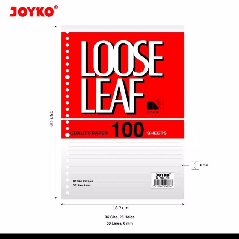 

Loose Leaf JOYKO B5 isi 100 lembar Refill Kertas Binder File Note