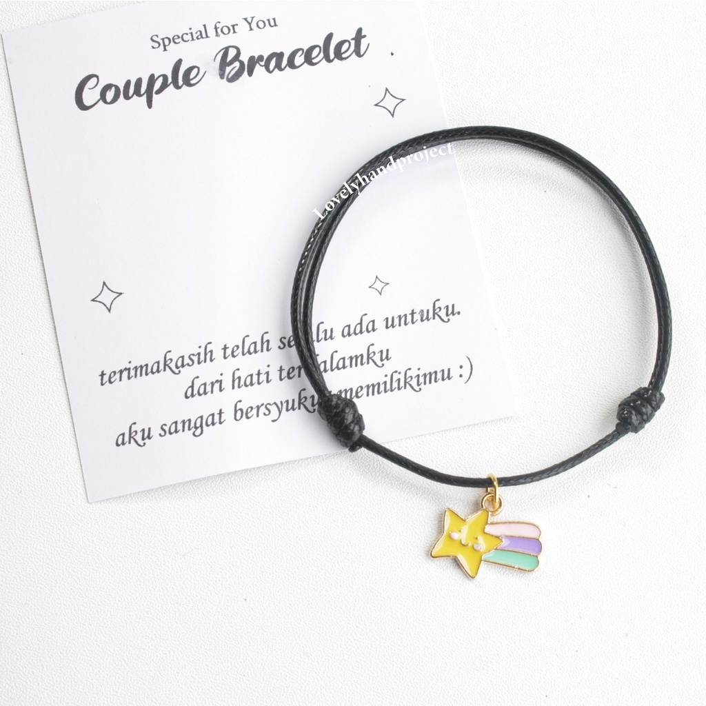 Gelang Tali Couple Liontin Awan Bintang Jatuh Rainbow Pelangi lucu Tali Korea dan Satin Couple Bracelet Cute Charm