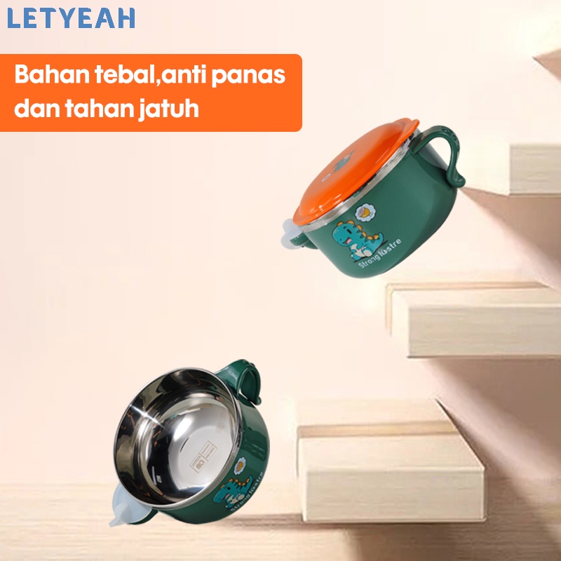 letyeah Mangkok makan anak stainless 450ml /mangkok makan bayi anti tumpah