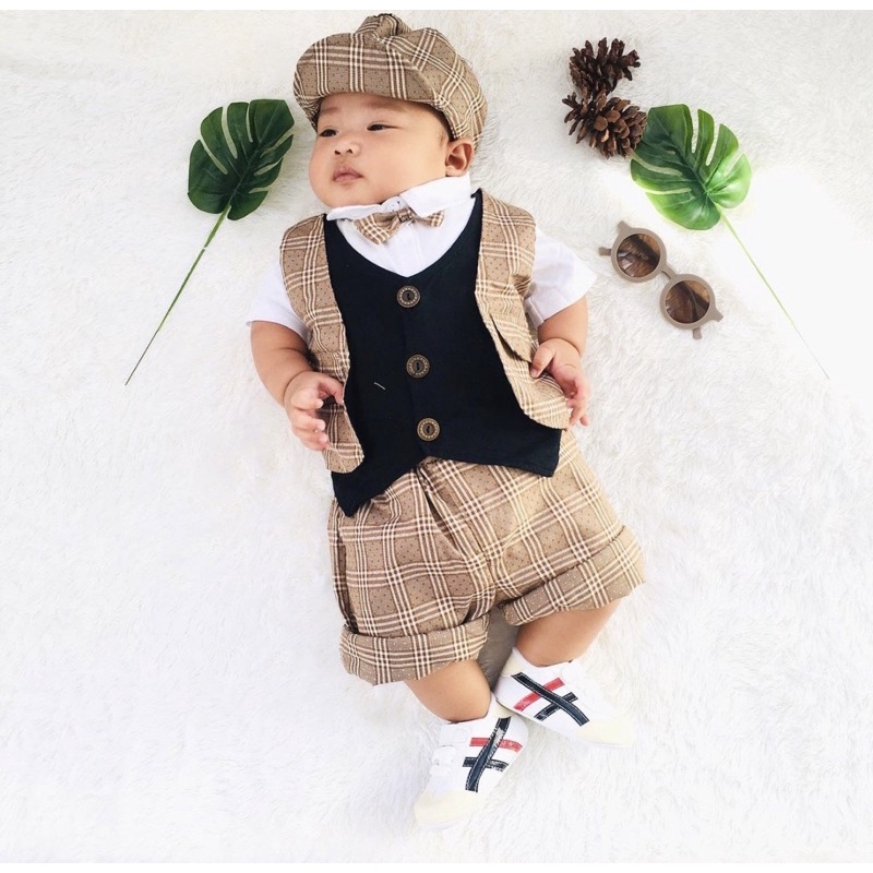 setelan jas anak kondangan 0 12 18 24 bulan 1 2 tahun free topi ANDREW tuxedo vest set baju formal anak laki laki setelan vest anak cowok baju bayi anak cowok  balita baju kondangan anak