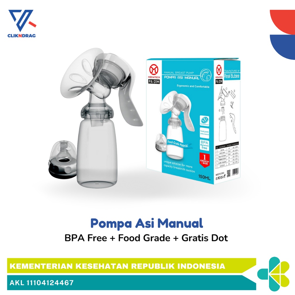 Pompa Asi Manual Mediatech x Real Bubee Food Grade BPA Free Breast Pump PA 01M - B100080