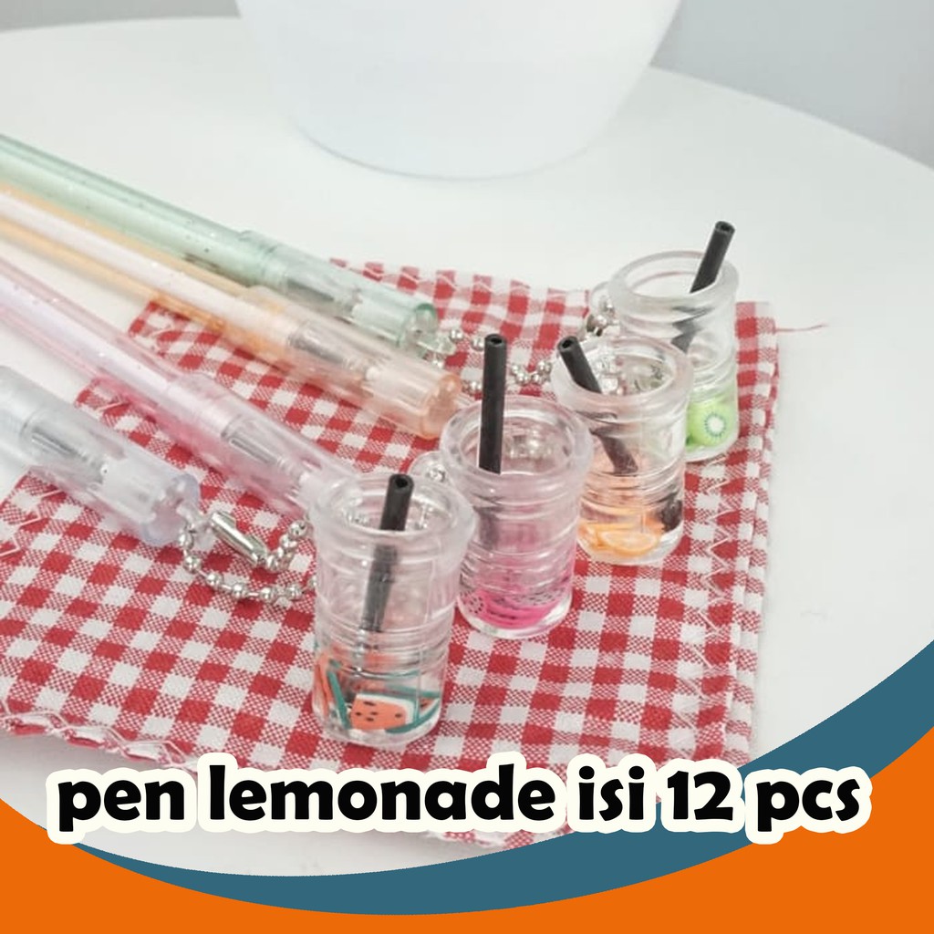 SELUSIN PULPEN LEMONADE JUS BUAH ISI 12 PCS GEL PEN KARAKTER LUCU MURAH PEN BOBA PULPEN BUBBLE TEA