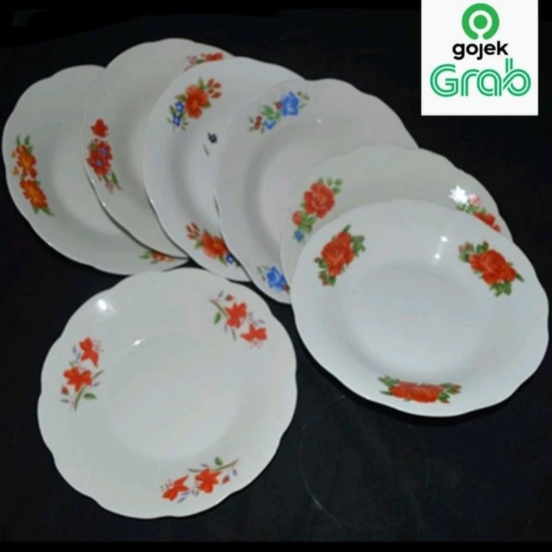 Piring makan keramik tebal 8 inch /1 lusin (12 pcs)