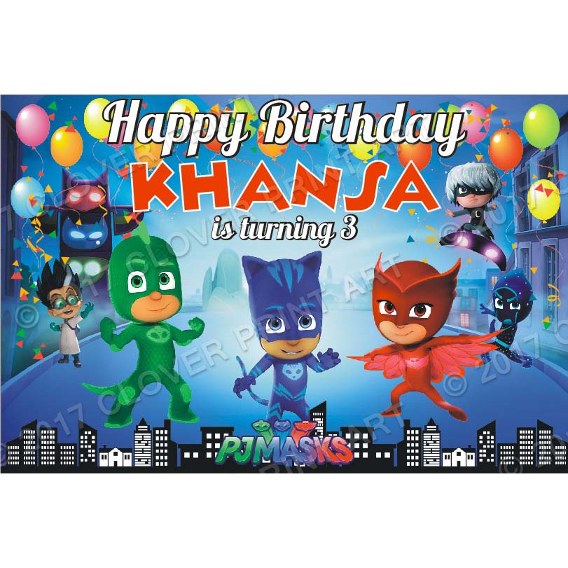 Backdrop Background Banner Ulang Tahun Anak PJ Masks