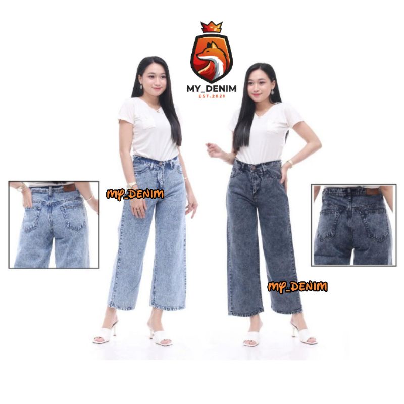 CELANA HIGHWAIST JEANS KULOT SNOW WANITA