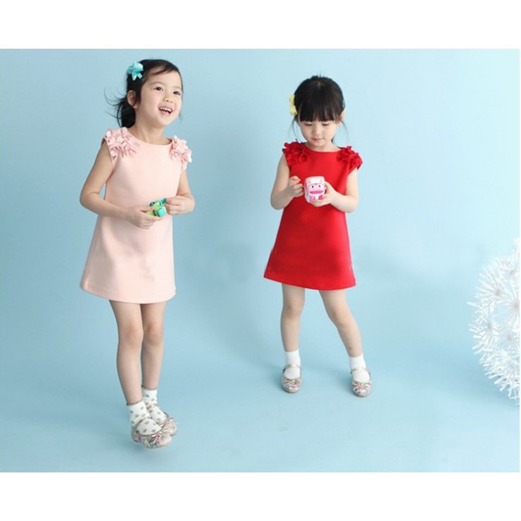 CC - Dress Model Simple Warna Merah / Pink Gaya Korea untuk Wanita