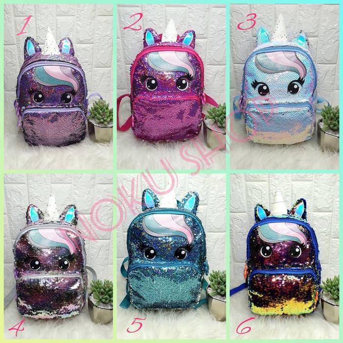 Tas Sequin Unicorn Import Ukuran 12 Inch