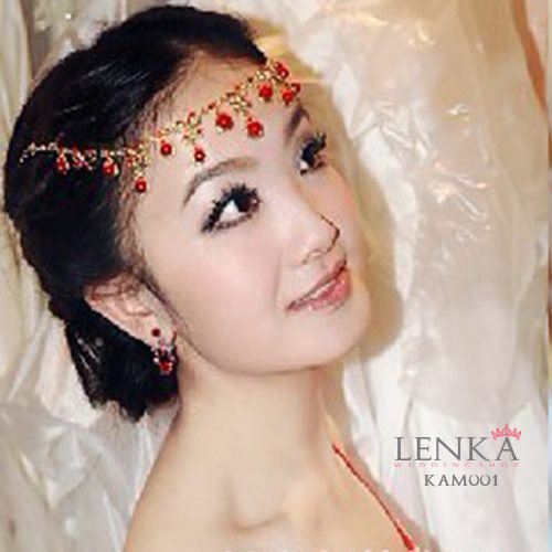 [PRODUK TERBATAS] SET AKSESORIS WEDDING KALUNG ANTING MERAH PENGANTIN PESTA KAM001