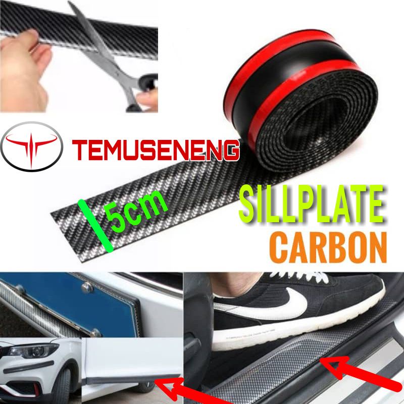Lebar 5Cm List Sillplate 3D Sillplate Karbon Mobil Alas Karpet Pelindung Bemper Doorguard Bumper