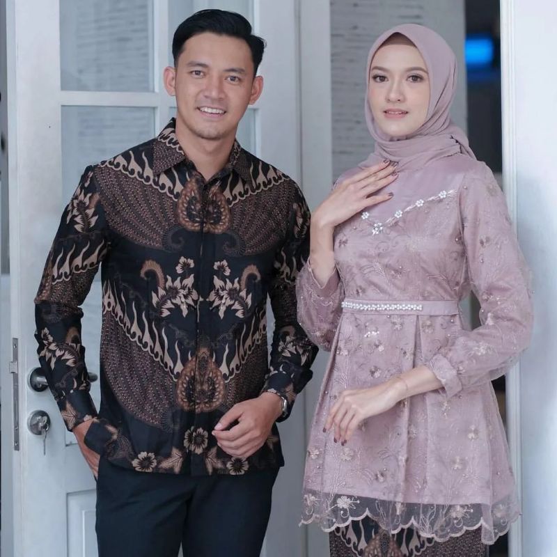 KEBAYA COUPLE MODERN KEBAYA LAMARAN TUNANGAN KEBAYA WISUDA KEBAYA KONDANGAN TERBARU WID BATIK-Set Couple (NUDE)