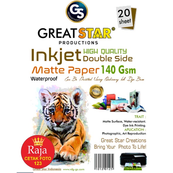 

'INKJET DOUBLE SIDE MATE' 140 gsm A4/20 lembar Water Proff