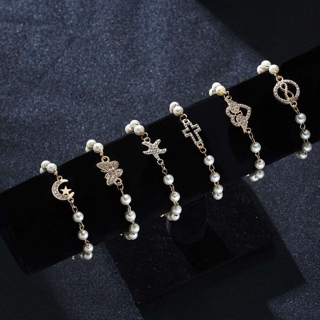 Korean Fashion Cross Butterfly Woman Rhinestone Pearl Bracelet Jewelry Gift Factory Wholesale