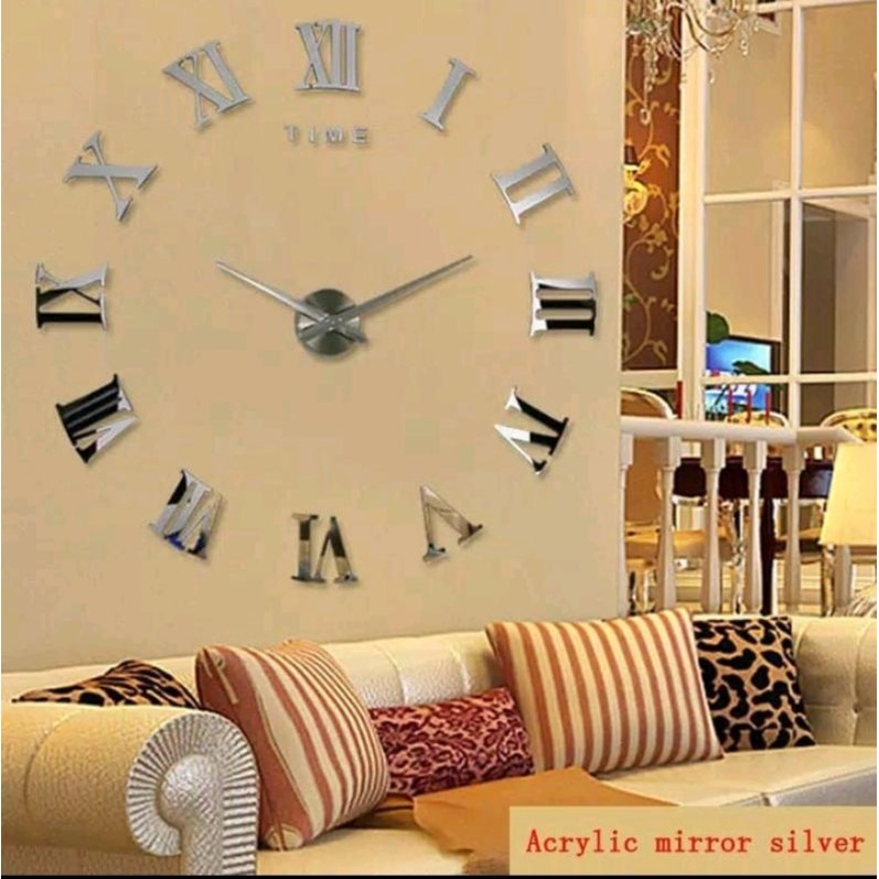 JAM DINDING JUMBO 150cm  JAM UNIK JAM DINDING 100% JUMBO JAM UNIK JAM DINDING 3D JAM DINDING TIDAK BERDETAK-ROMAWI SILVER