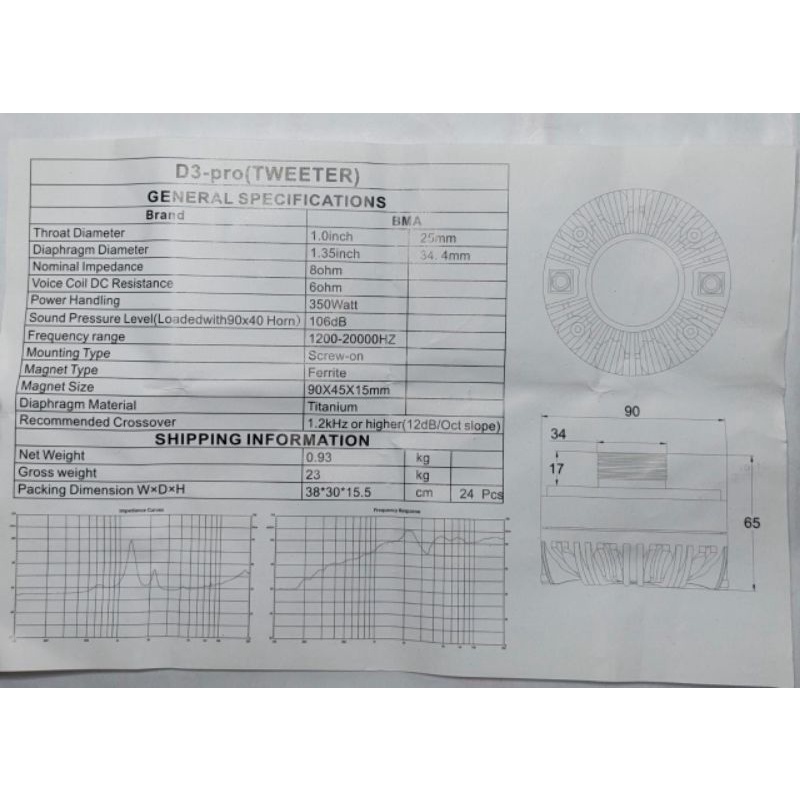 Driver Tweeter BMA D3 ORIGINAL D3 PRO