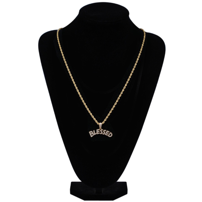 Kalung Liontin Huruf Aksen Zircon Gaya Hip Hop Rock Untuk Pria