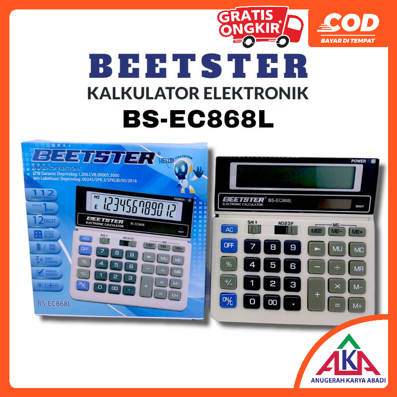 

Kalkulator Beetster 12 Digit Layar Besar BS-EC 868 L Solar Panel