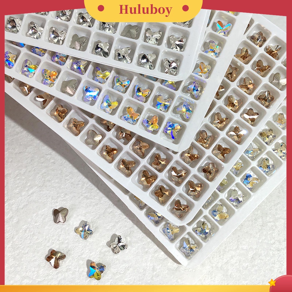 Huluboy Huluboy♡ 50 Pcs Aksesoris Kristal Buatan Bentuk Kupu-Kupu Untuk Nail Art Wanita