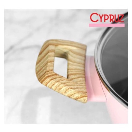 Cypruz PI-0801 Pink Ceramic Casserole Panci Tutup Kaca 24 cm Induksi