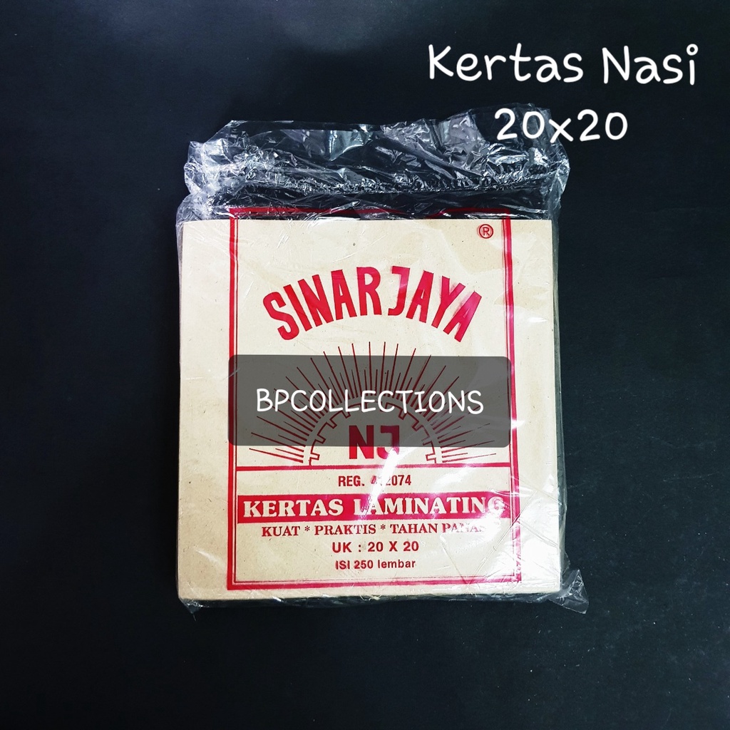 

1 PAK 250 lembar Kertas nasi Alas Makanan 20x20 Kertas Nasi Bungkus Besar 28x38 Merk Sinar Jaya Matahari Merah ECER