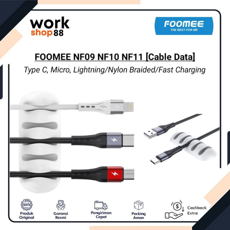 Baru Kabel Data FOOMEE NF09 (Micro), NF10 (Type C), NF11 (Lightning) 2.4A 100Cm - New Original Garan
