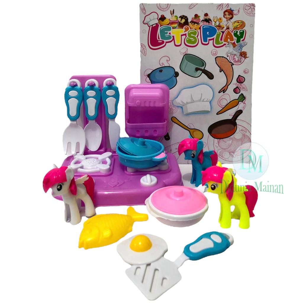 mainan masak masakan anak perempuan peralatan dapur kompor kuda poni mini cooking kitchen set unicorn