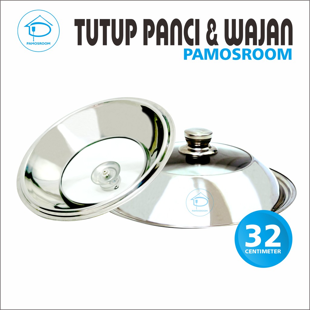 Pamosroom Tutup Wajan Kuali Panci 32cm Tutup Wok Pan Enamel Stainless Dengan Kaca Best Seller ORI