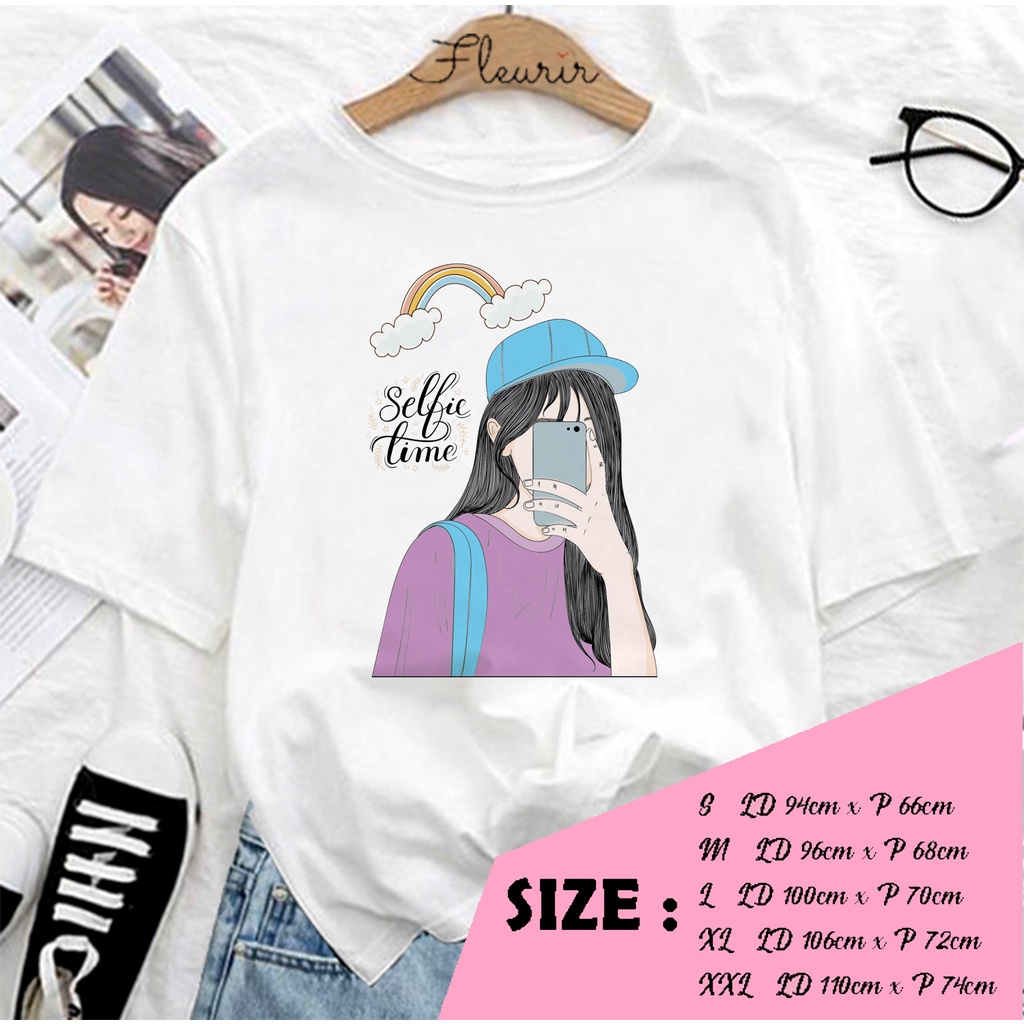 FLEURIR - COD KAOS SELFIE TIME WANITA PRIA REMAJA DEWASA UNISEX TSHIRT JUMBO