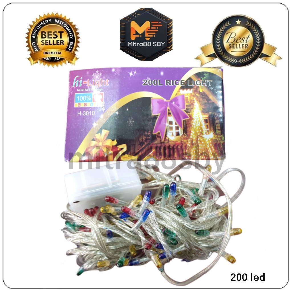 Mitra88sby lampu natal hias (lampu tumblr) 200 140 dan 100 led beras 5m packing box atau kotak