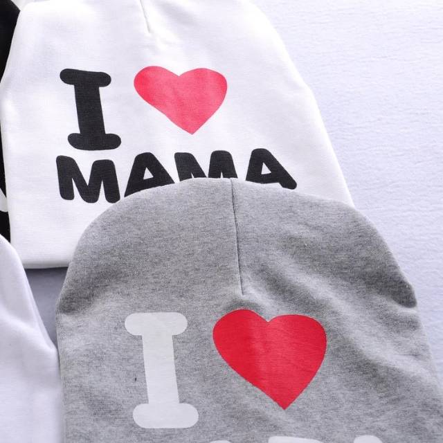 TOPI KUPLUK BAYI / TOPI ANAK UNISEX LUCU ( I LOVE MAMA / I LOVE PAPA )-6