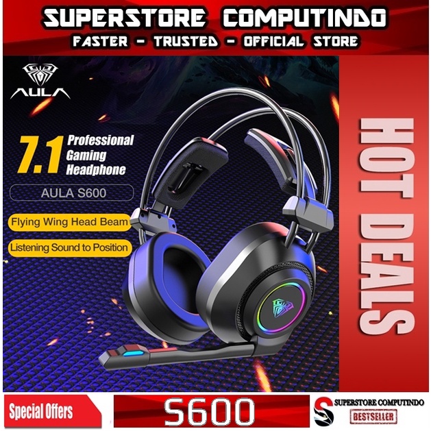 Headset Gaming AULA S600 USB Virtual 7.1 Surround-RGB Light-AULA S-600