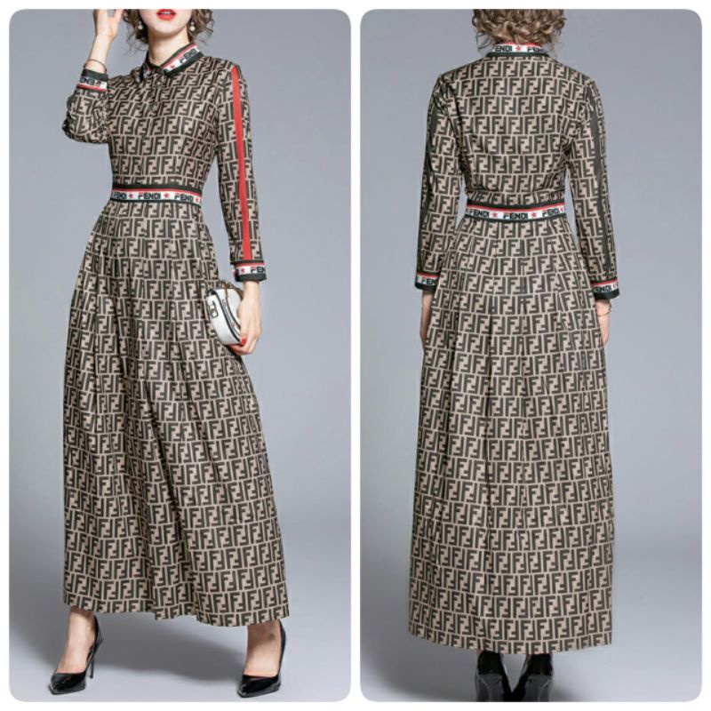 MDLV ~ 06620 Fendirica Shirt Maxi Dress Pendi Premium Long Dress Import Dress maxi Fashion Import