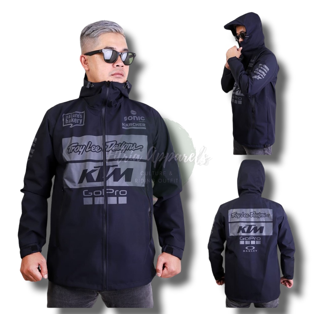 JAKET SUPERMOTO WATERPROOF JAKET KTM PARASUT - JAKET WATERPROOF - JAKET PRIA - JAKET KTM TLD HITAM ,