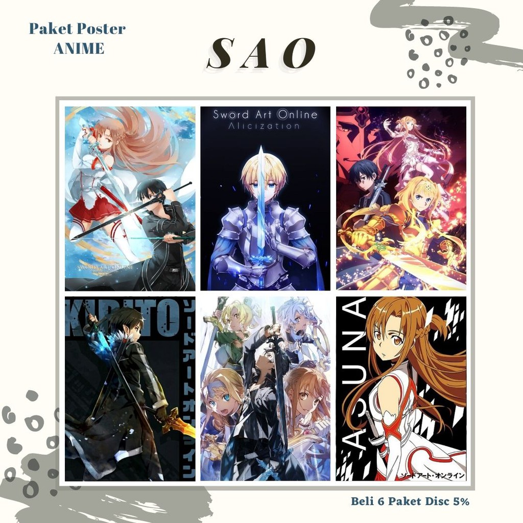 POSTER ANIME #1 (6 pcs) - BISA CUSTOM - POSTER DINDING - POSTER AESTHETIC - ANIME-Sword Art Online