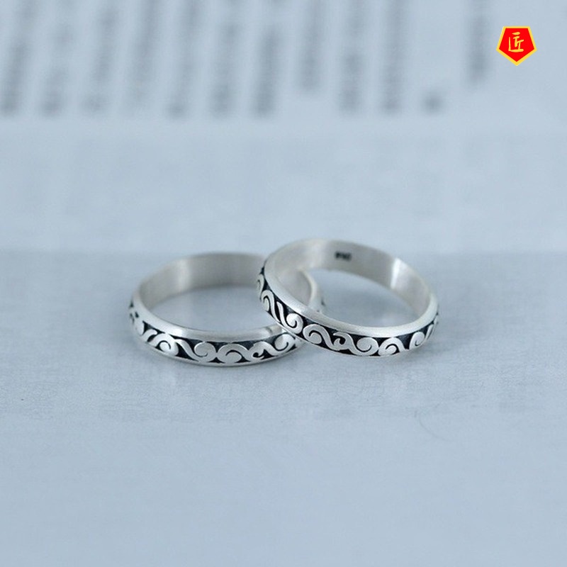 [Ready Stock]S925 Silver Retro Creative Auspicious Cloud Carved Ring