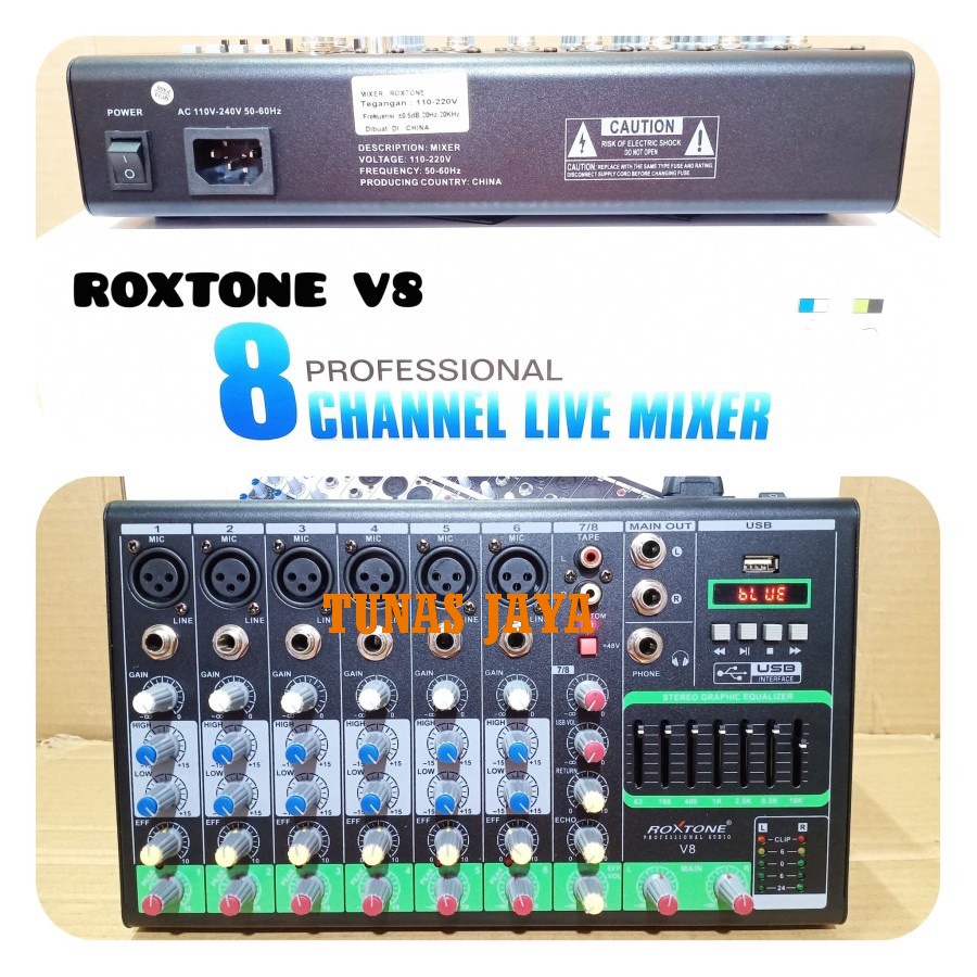 MIXER AUDIO ROXTONE V8 - V 8 PROFESIONAL MIXER 8 CHANNEL LIVE MIXING