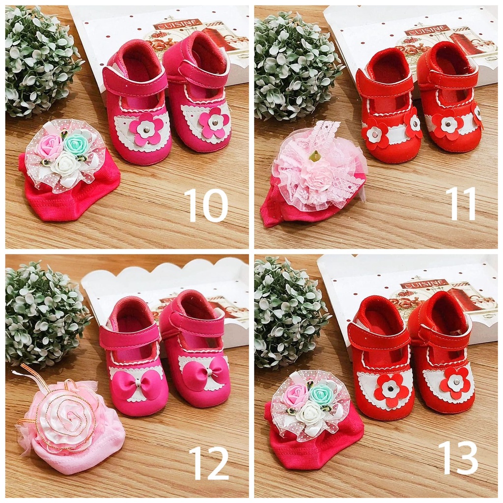 Sepatu Bayi Set Turban Bayi Perempuan / Hadiah Hampers Newborn