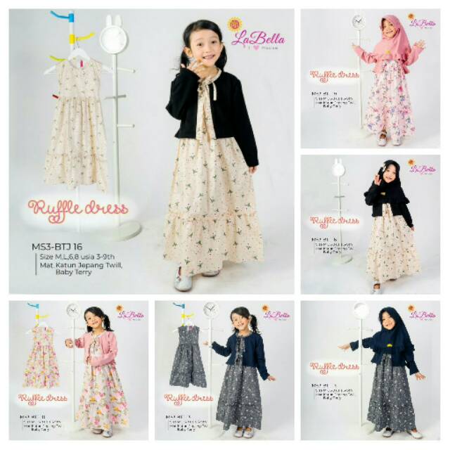 Gamis baju muslim anak labella baby Terry katun Jepang twill