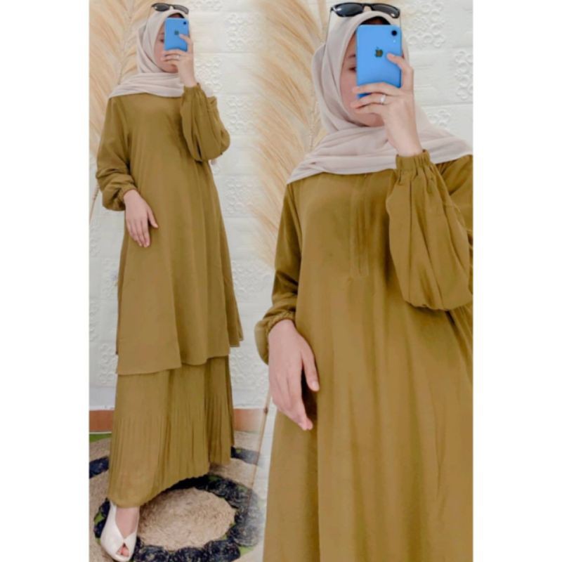 Gamis Malaysia Polos Plisket Busui Kancing Zipper Lengan Balon Model Gamis 2021 Shopee Indonesia