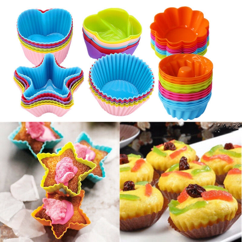 12 Pcs Cetakan Kue Cupcake Bahan Silikon Untuk Alat Dapur