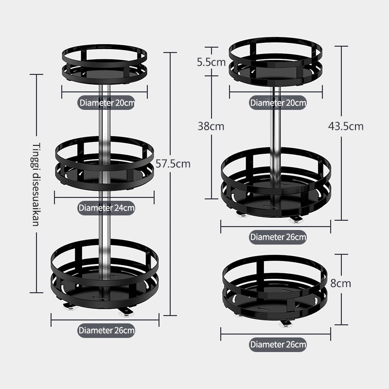 Rak Bumbu Putar Berputar 360 Derajat Rak Bumbu Dapur Stainless Rotate Kitchen Spice Rack Organizer