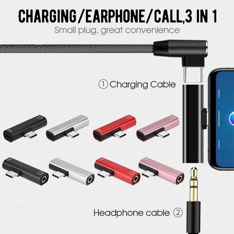 (T Shape 2 In 1 Adapter Usb C Ke Jack Audio 3.5mm Tipe-C Charging Jack Converter (Usb C Ke 3.5mm)