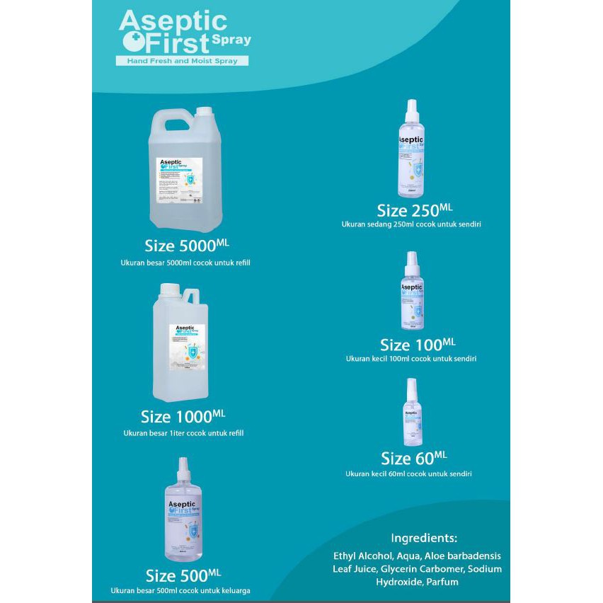 HAND SANITIZER CAIR 500ML ASEPTIC FIRST SPRAY ANTI VIRUS ANTI BAKTERI - ECER GROSIR