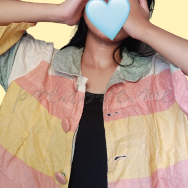 [PRELOVED/ THRIFT] KEMEJA VINTAGE COLOURFULL / RAINBOW OUTER/KEMEJA OVERSIZE KOREAN STYLE / blouse w