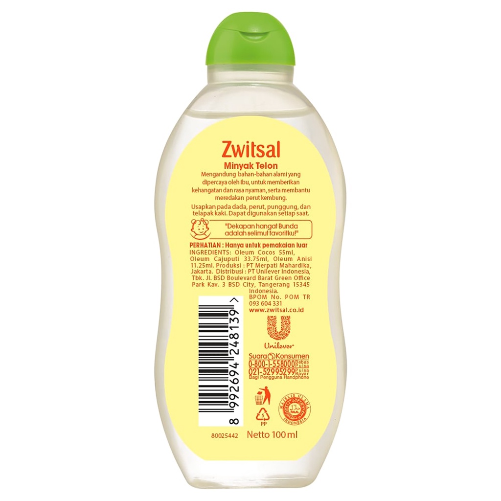 Zwitsal Minyak Telon 100ml / Zwitsal Natural Baby Minyak Telon / Zwitsal Minyak Telon Bayi