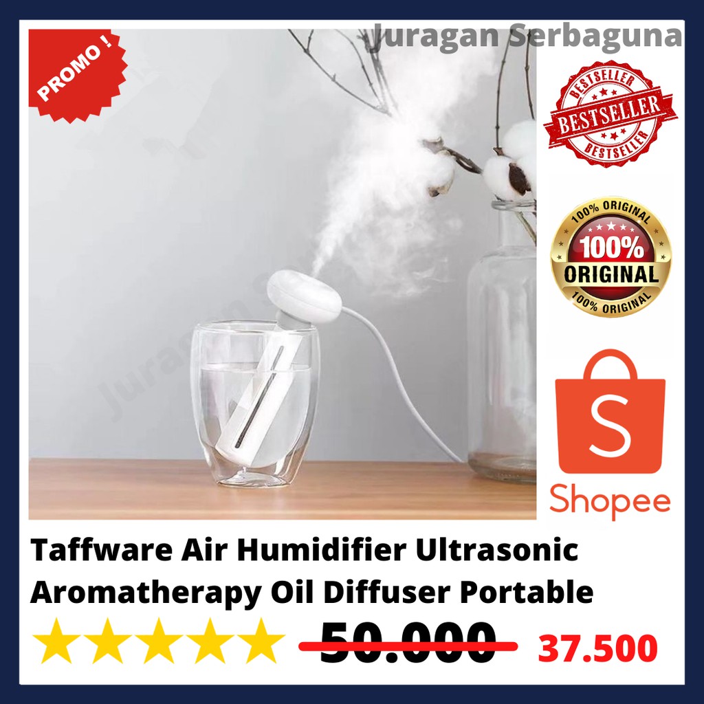 Taffware Air Humidifier Ultrasonic Aromatherapy Oil Diffuser Portable Celup 300ml - HUMI k-j021 - Wh