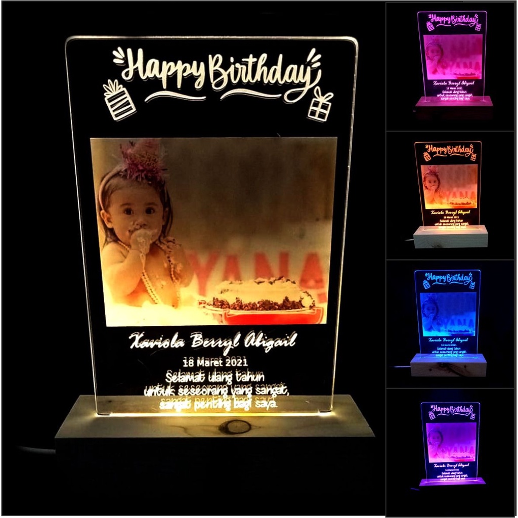 Kado Ulang Tahun Hadiah Ulang Tahun  Lampu Tidur Akrilik CUSTOM FOTO &amp; UCAPAN